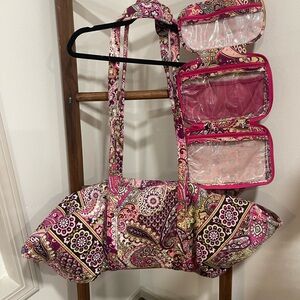 Large Original Vera Bradley Duffle Bag + Hanging Travel Organizer